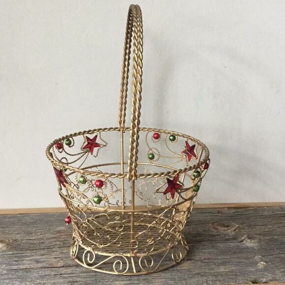 Christmas basket with handle classic gift Xmas - Picture 3 of 5